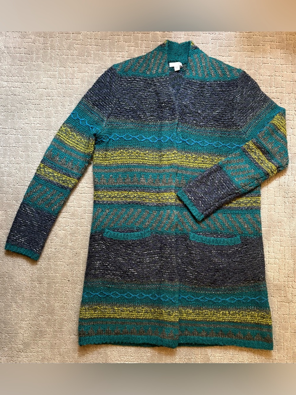 J. Jill Santa Fe Jade Multi Texture Wool Blend Snap Button Cardigan - Picture 2 of 7